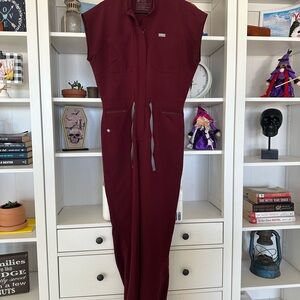 Figs Deep Red Sleeveless Jumpsuit
